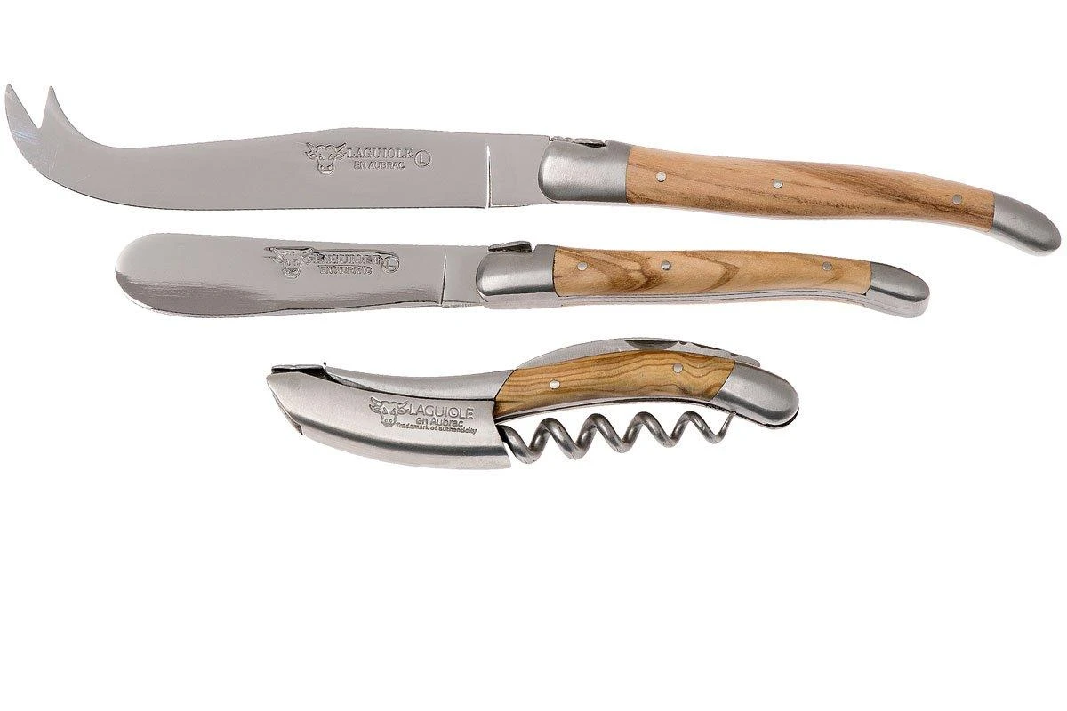 Laguiole En Aubrac Set De Cuchillos Para Vino Y Queso 3-unidades De Madera De Olivo, SFV99OLIH 1 Laguiole En Aubrac Set De Cuchillos Para Vino Y Queso 3-unidades De Madera De Olivo, SFV99OLIH